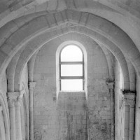 Les voûtes de la nef vues vers l'ouest depuis l'intérieur du clocher (1969)