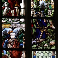 Fenêtre sud du choeur : saint Jean Baptiste; saint Jacques; conversion de saint Eustache (2016)