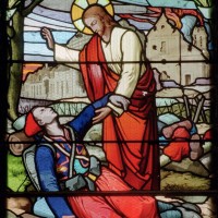 Vitrail de 1934 représentant le Christ bénissant un soldat agonisant (2007)