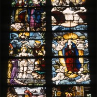 Vitrail représentant la Trinité, le Baptême dans le Jourdain, l'Assomption, sainte Hélène, le donateur et saint Nicolas, daté 1545 (1997)