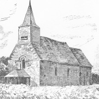 L'église avant sa destruction durant la Grande Guerre, d'après Camille Encart